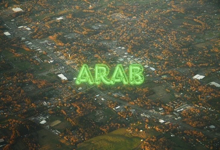 Arab, AL sky view image with bubble text on it